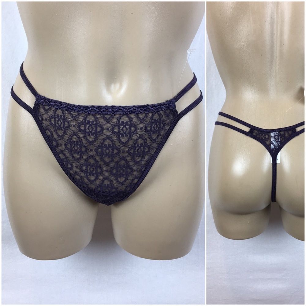 Natori Purple Sheer Lace‎ Casablanca Thong Panty S NEW